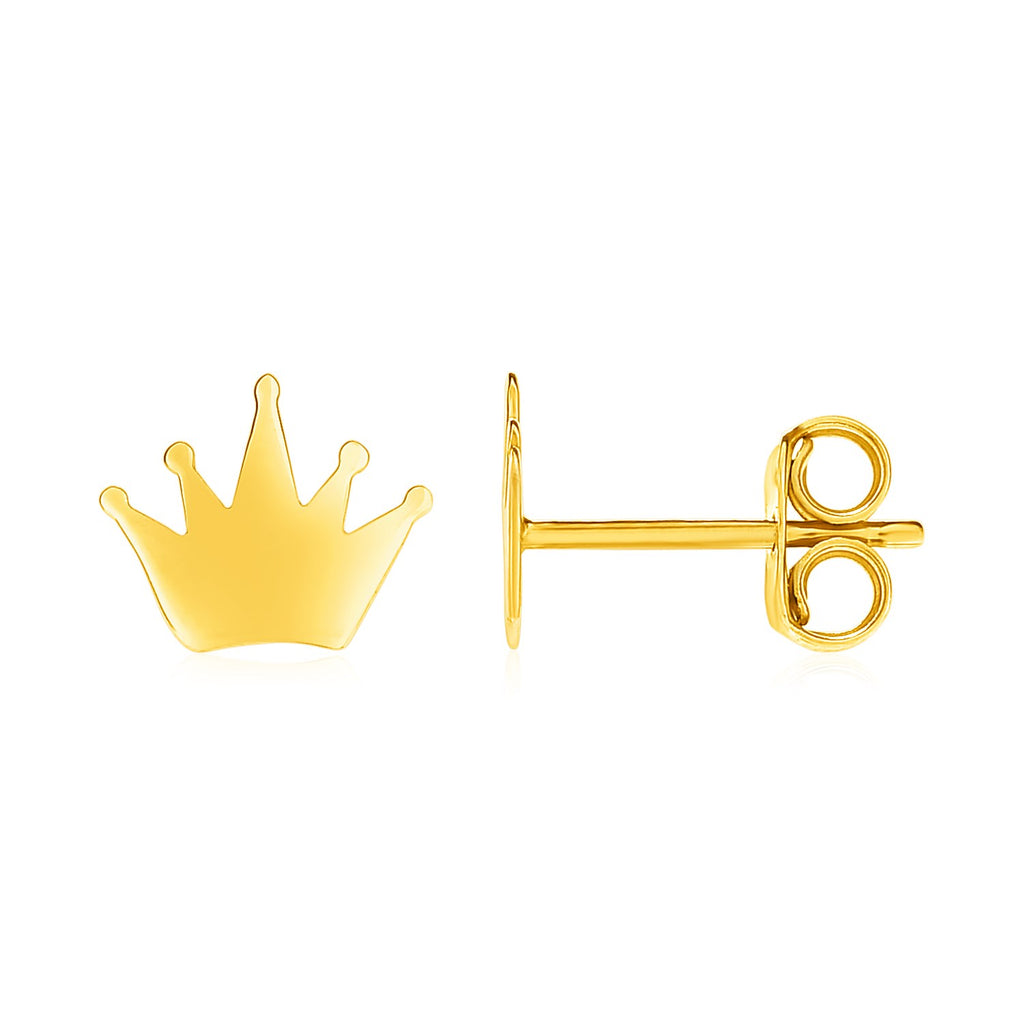 14k Yellow Gold Post Earrings with Crowns-rx78963