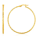 14k Yellow Gold Textured Hoop Earrings-rx90730